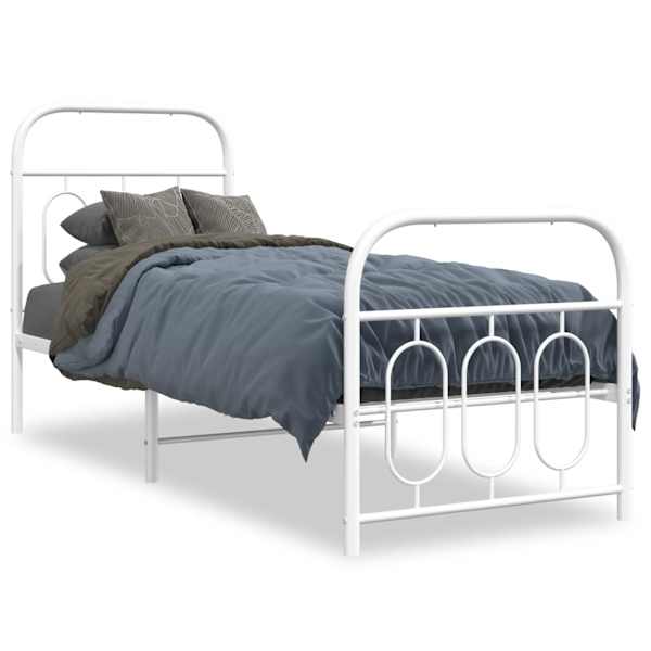 vidaXL metallist voodiraam peatsi ja jalutsiga, valge, 75x190 cm