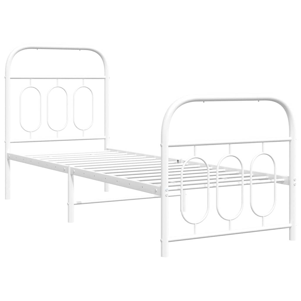 vidaXL Bedframe met hoofd- en voeteneinde metaal wit 75x190 cm, foto 2