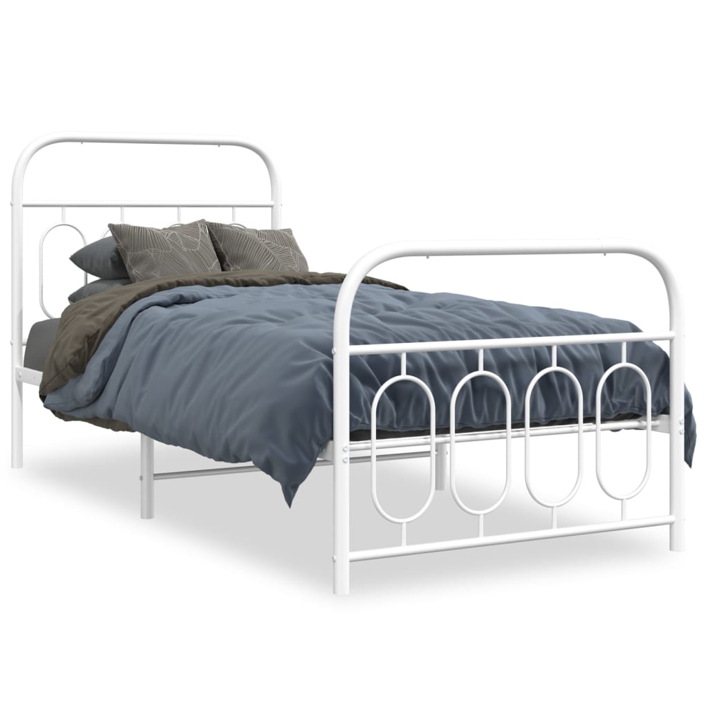vidaXL Bedframe met hoofd- en voeteneinde metaal wit 90x200 cm, foto 3