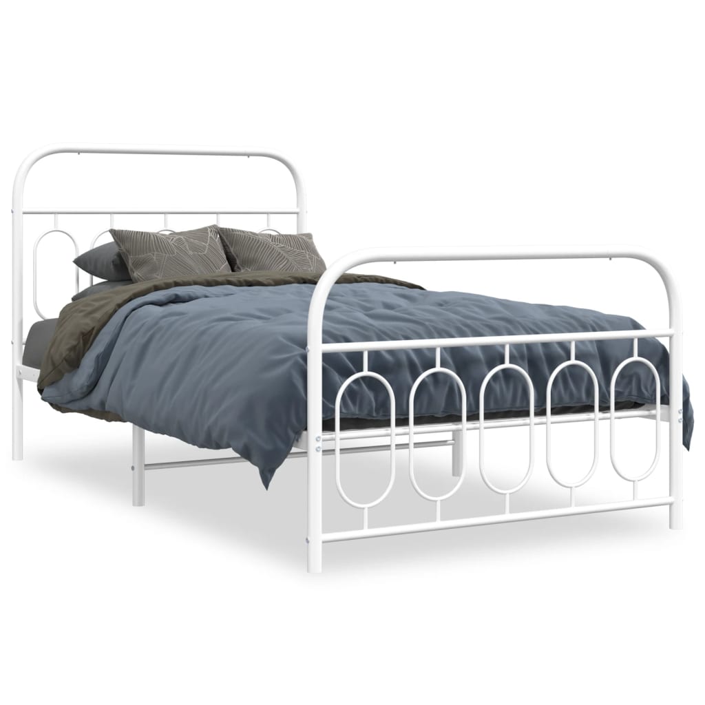 vidaXL Bedframe met hoofd- en voeteneinde metaal wit 100x190 cm, foto 3