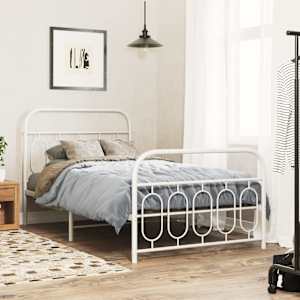 Kovinski posteljni okvir z vzglavjem in vznožjem bel 100x190 cm
