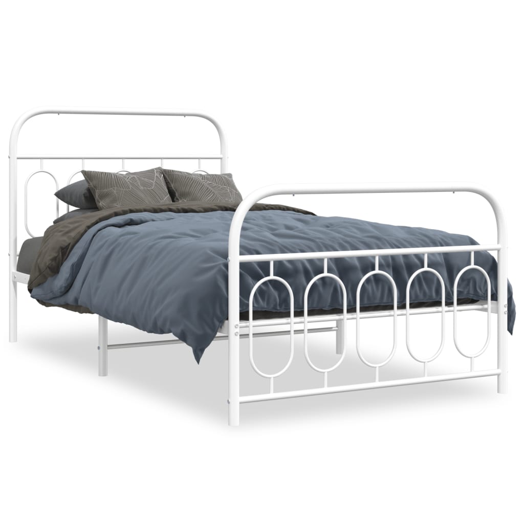 vidaXL Bedframe met hoofd- en voeteneinde metaal wit 107x203 cm, foto 3