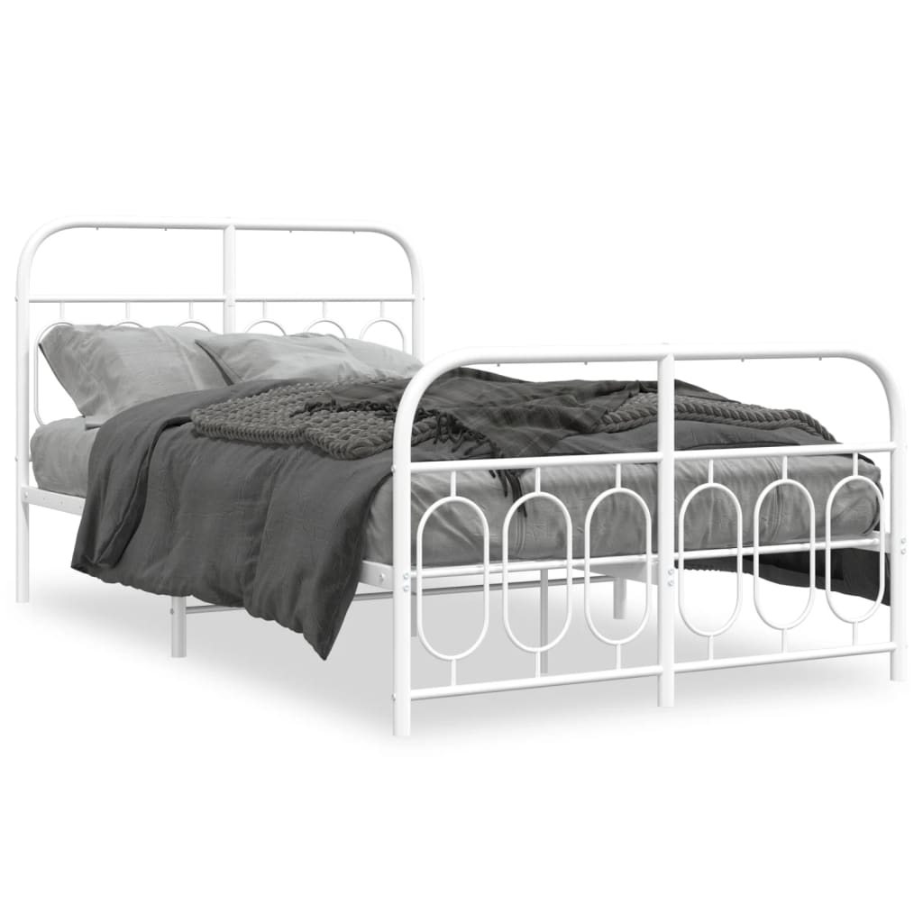 E-shop vidaXL Kovový rám postele s čelom a podnožkou biely 120x190 cm