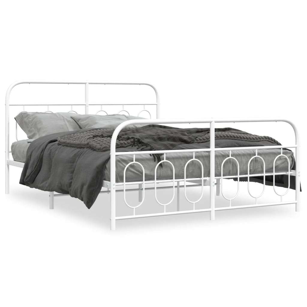 vidaXL Bedframe met hoofd- en voeteneinde metaal wit 135x190 cm, foto 3
