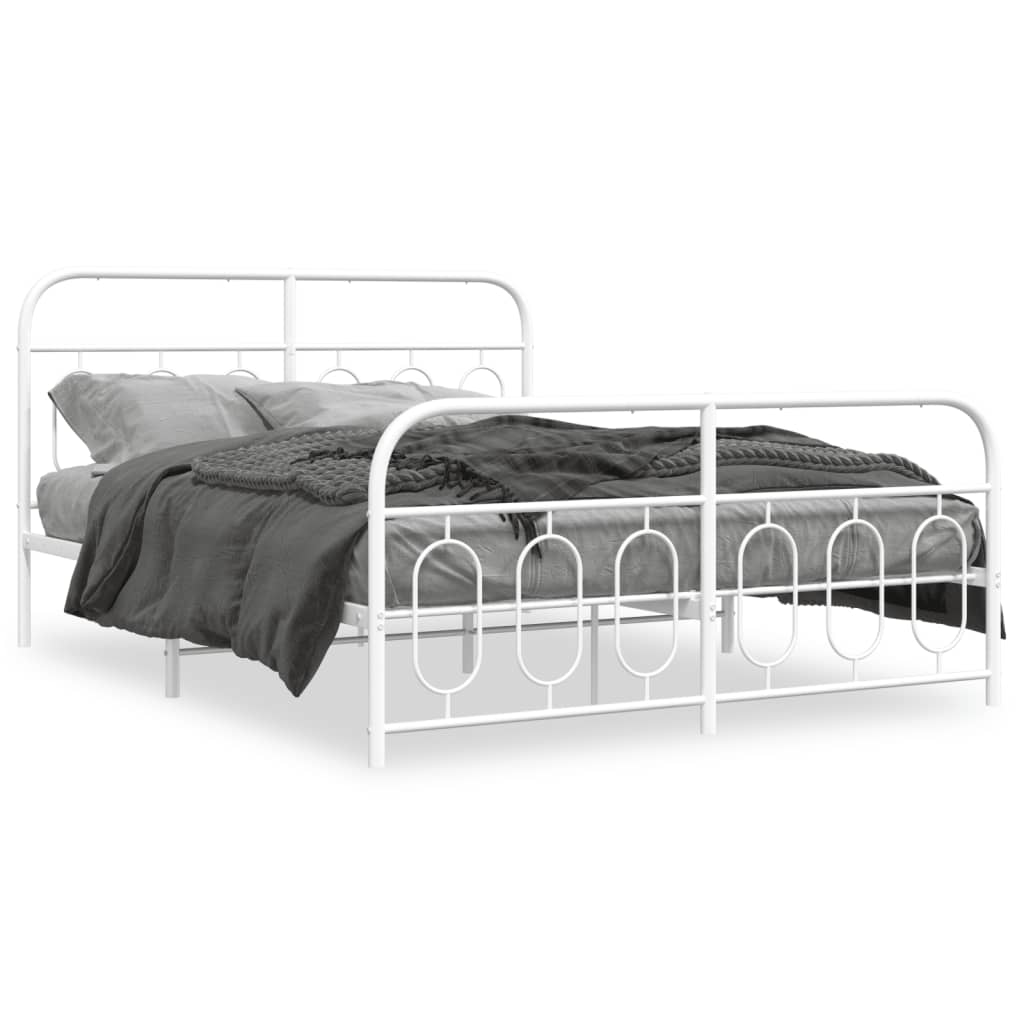 vidaXL Bedframe met hoofd- en voeteneinde metaal wit 150x200 cm, foto 3