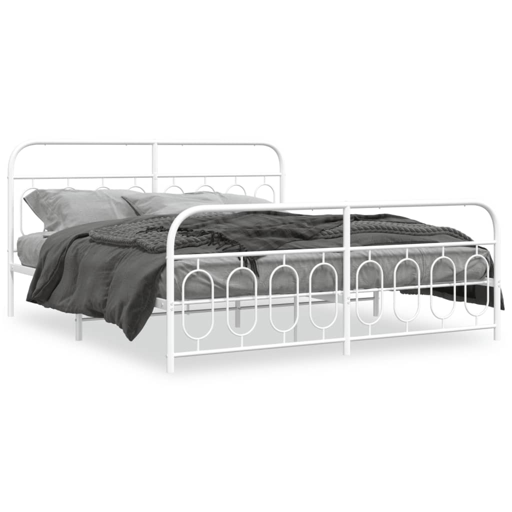 vidaXL Bedframe met hoofd- en voeteneinde metaal wit 193x203 cm, foto 3