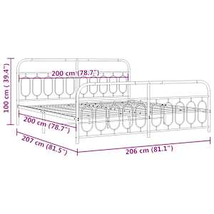 Kovový rám postele s hlavovým a nožním čelem bílý 200 x 200 cm - obrázek 8