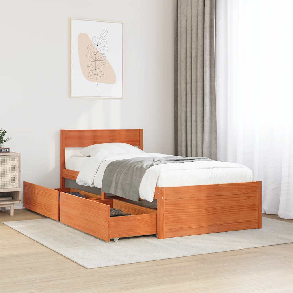 vidaXL sengeramme uden madras 90x190 cm massivt fyrretræ gyldenbrun