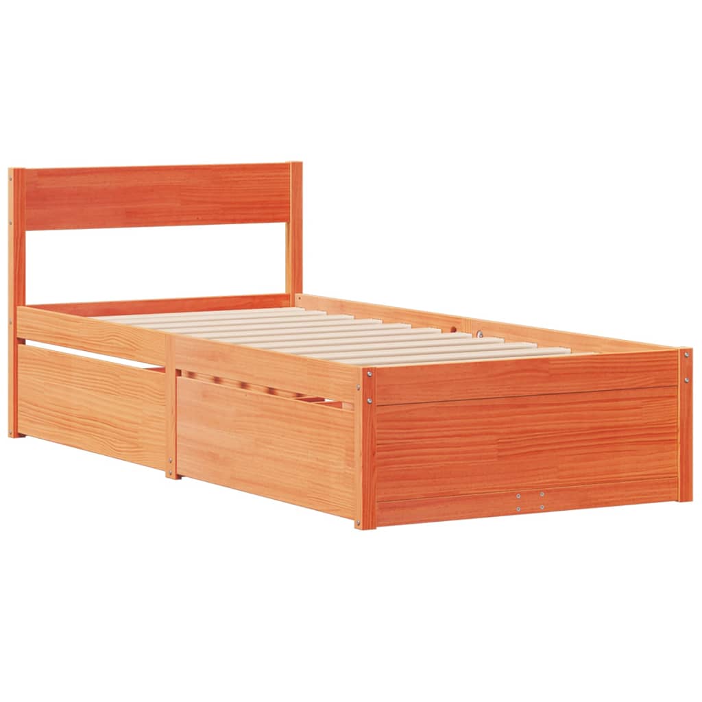vidaXL Bedframe zonder matras massief grenenhout wasbruin 75x190 cm afbeelding