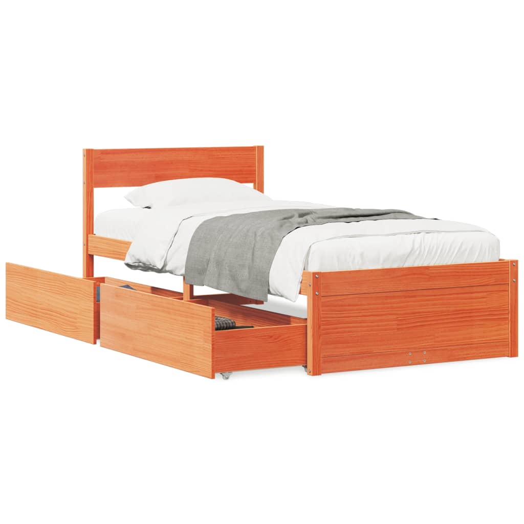 vidaXL Cadru de pat cu sertare, maro ceruit, 75x190 cm, lemn masiv pin