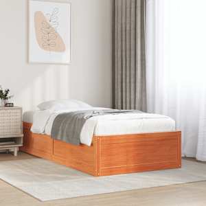 Posteljni okvir brez vzmetnice voščeno rjav 90x190 cm borovina