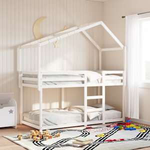 Streha za otroško posteljo bela 203x80,5x142 cm trdna borovina