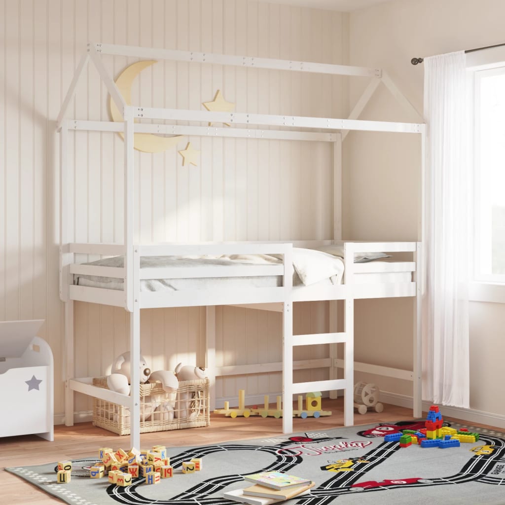 vidaXL Acoperiș pat de copii alb, 207x80,5x151,5 cm, lemn masiv de pin