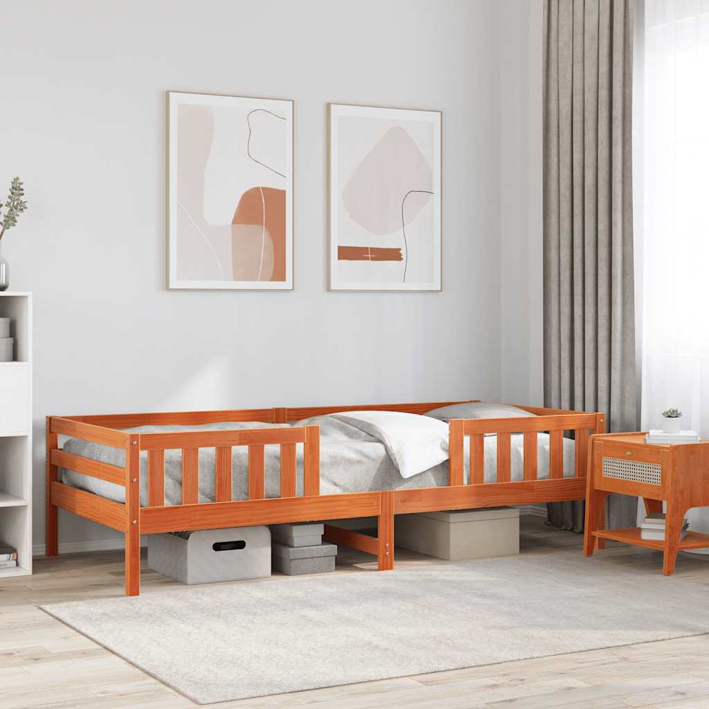 vidaXL sengeramme uden madras 90x200 cm massivt fyrretræ gyldenbrun