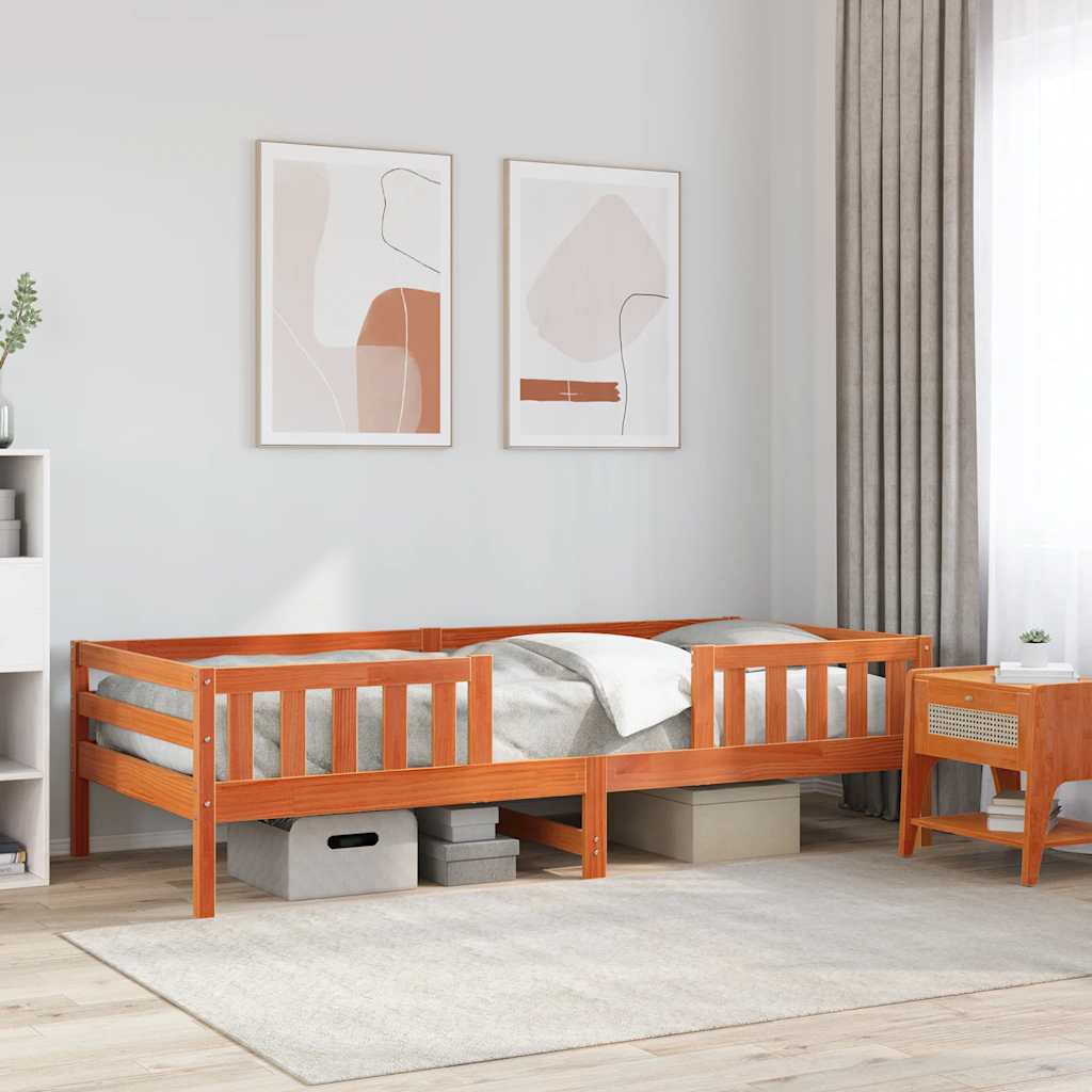 vidaXL sengeramme uden madras 80x200 cm massivt fyrretræ gyldenbrun