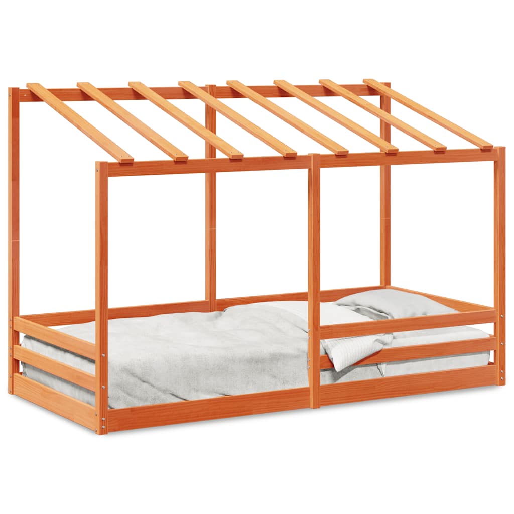 vidaXL Kinderbed met bedhuis 90x200 cm massief grenenhout wasbruin bruin, foto 3
