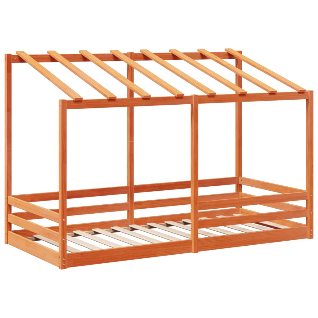vidaXL Kinderbed met bedhuis 90x200 cm massief grenenhout wasbruin afbeelding