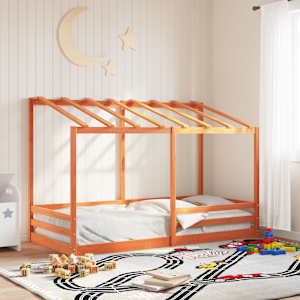 Otroška postelja s streho voščeno rjava 90x200 cm borovina