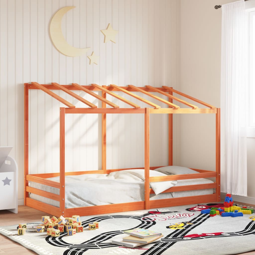 Kinderbett mit Dach Wachsbraun 80×200 cm Massivholz Kiefer
