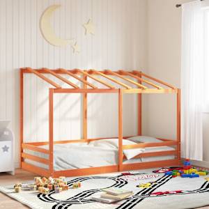 Otroška postelja s streho voščeno rjava 80x200 cm borovina