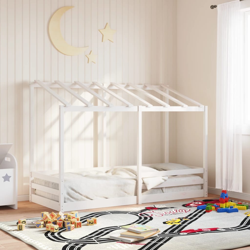 Kinderbett mit Dach Weiß 75×190 cm Massivholz Kiefer