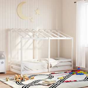 Otroška postelja s streho bela 75x190 cm trdna borovina