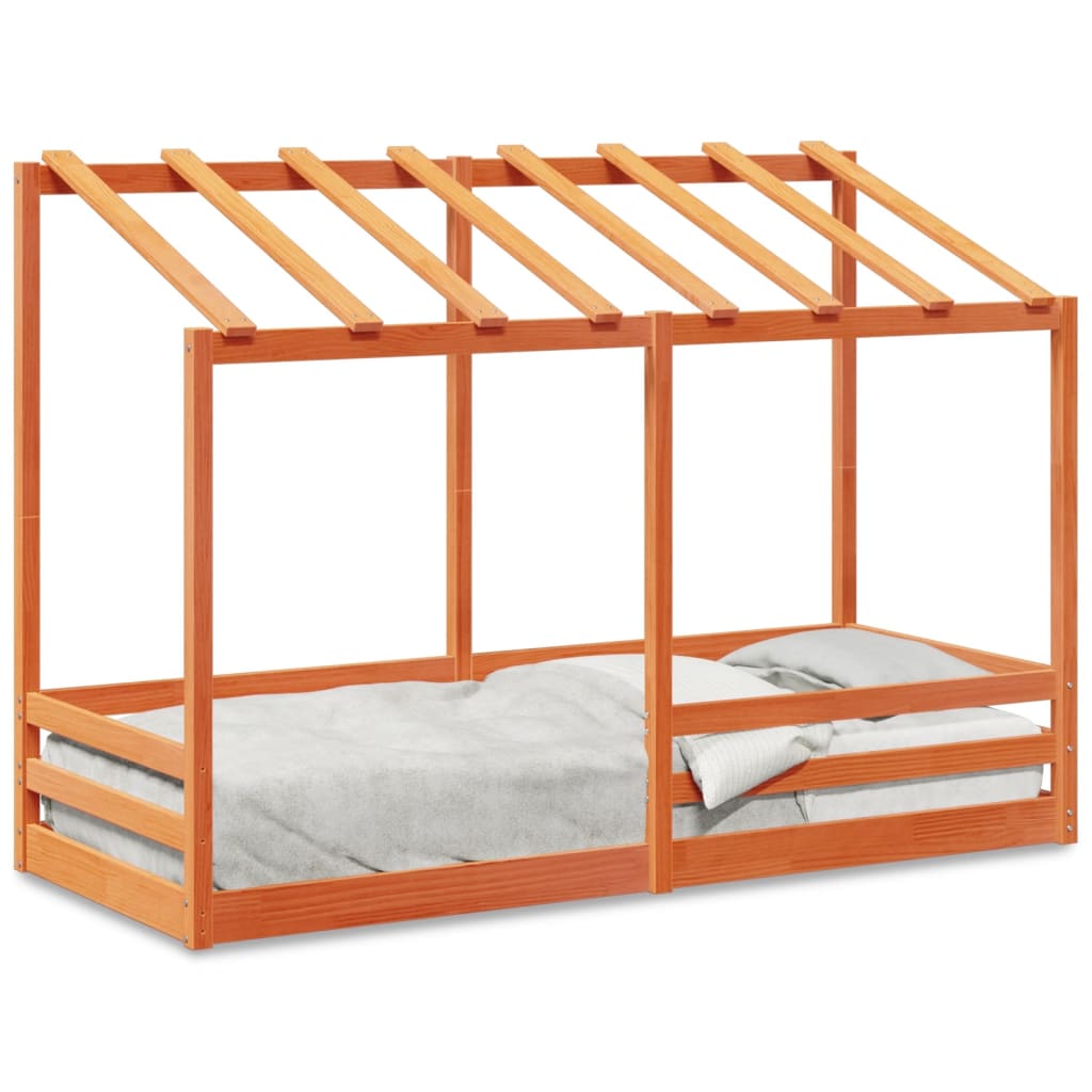 Thumbnail - vidaXL Kinderbett mit Dach Wachsbraun 75x190 cm Massivholz Kiefer