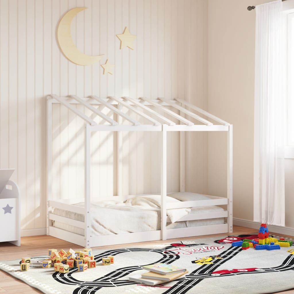 Kinderbett mit Dach Weiß 80×160 cm Massivholz Kiefer