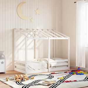 Otroška postelja s streho bela 70x140 cm borovina
