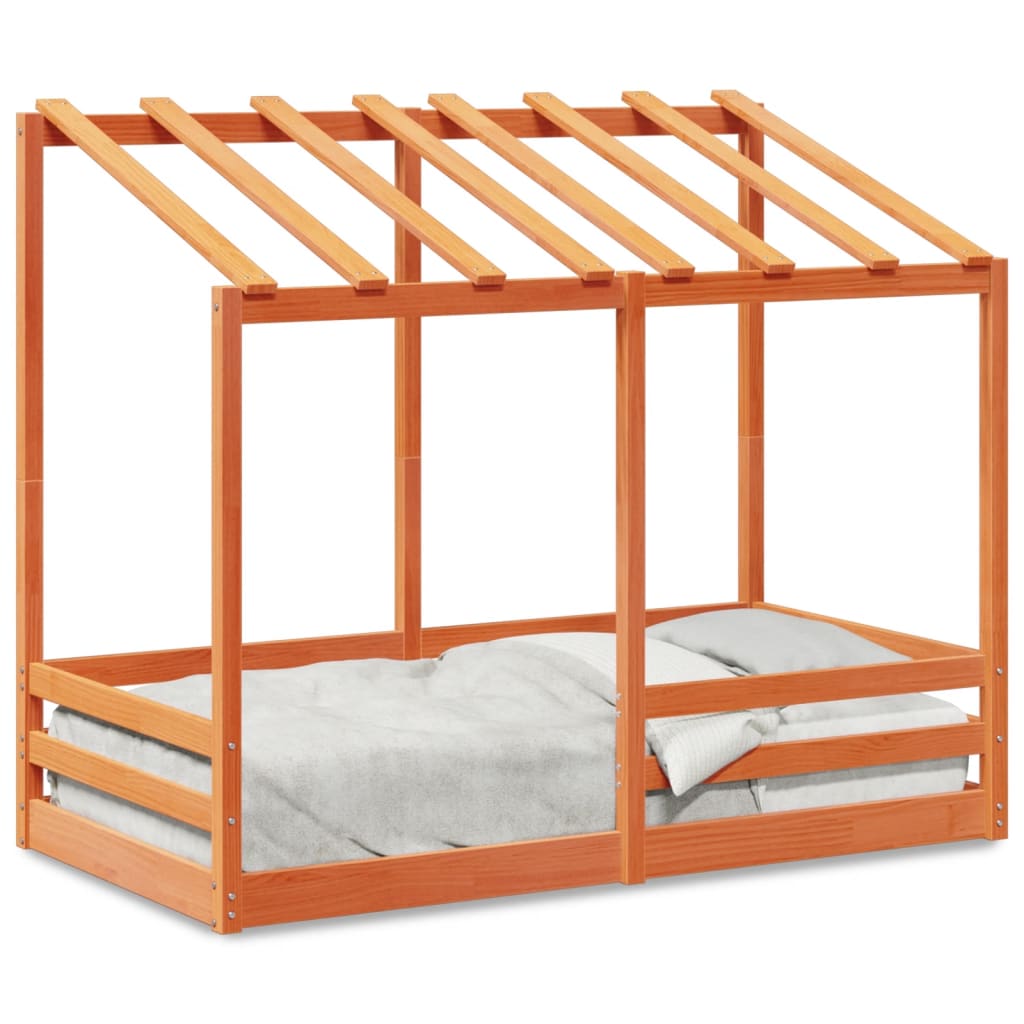 Kinderbett mit Dach Wachsbraun 70×140 cm Massivholz Kiefer