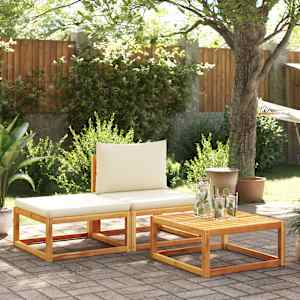 3-delni vrtni komplet sedežnih garnitur z blazinami, akacijev les in vrv