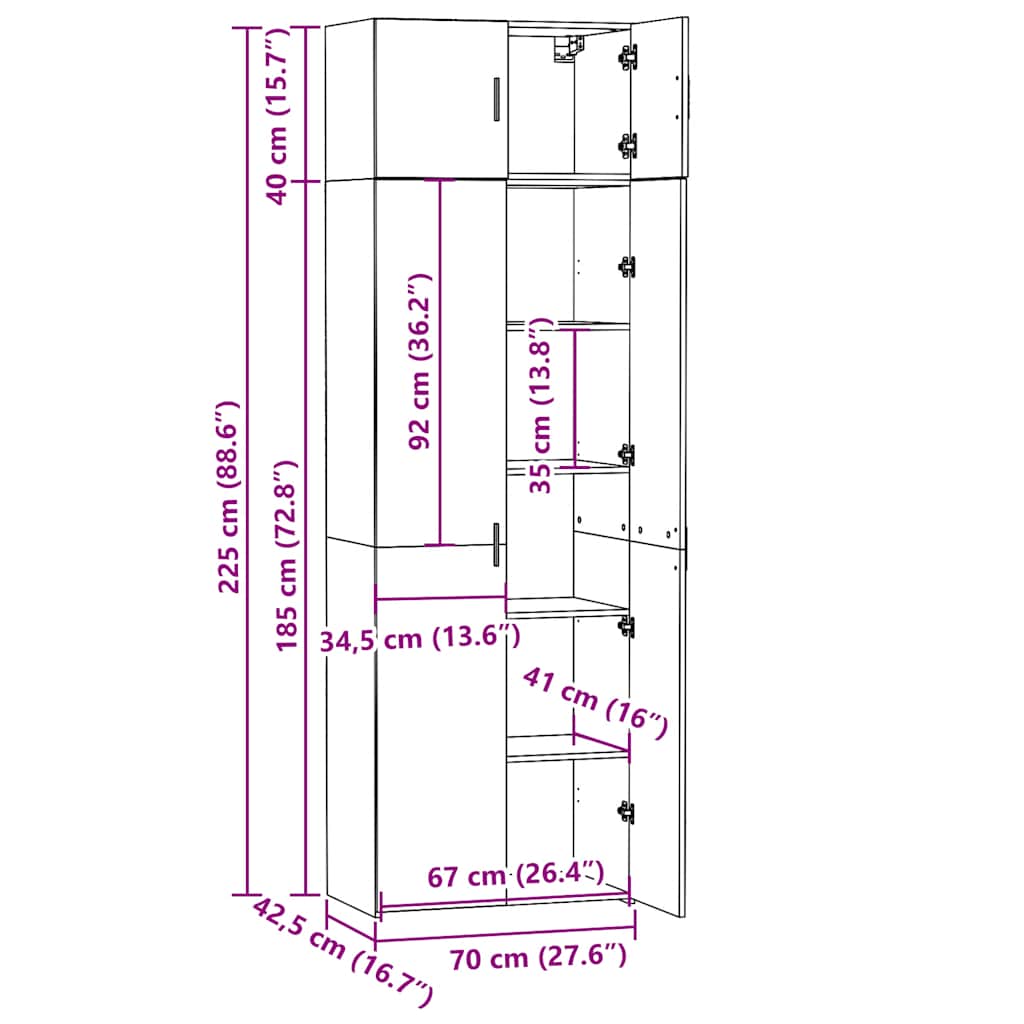 Omara za shranjevanje betonsko siva 70x42,5x225 cm inž. les - slika 13