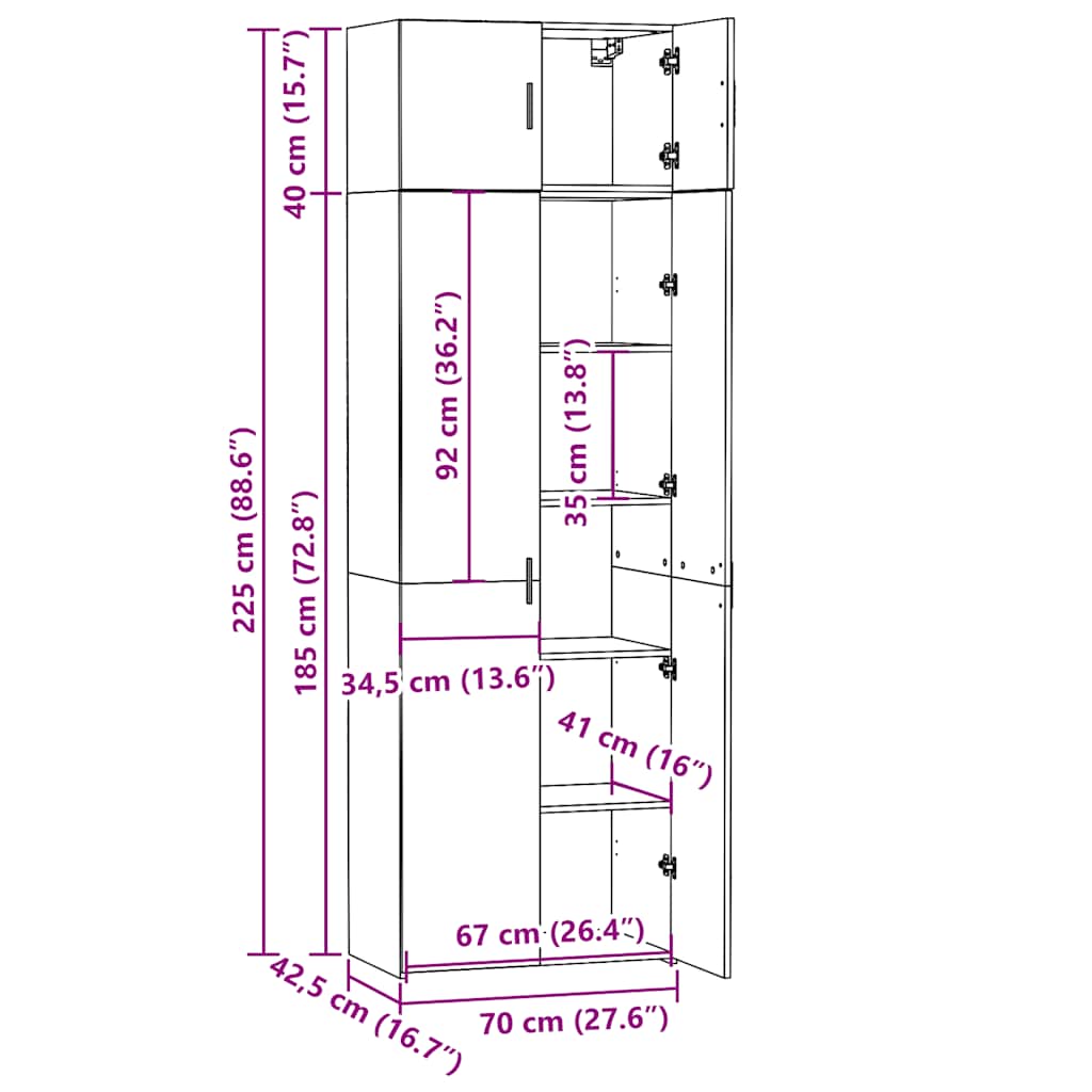 Omara za shranjevanje siva sonoma 70x42,5x225 cm inž. les - slika 13