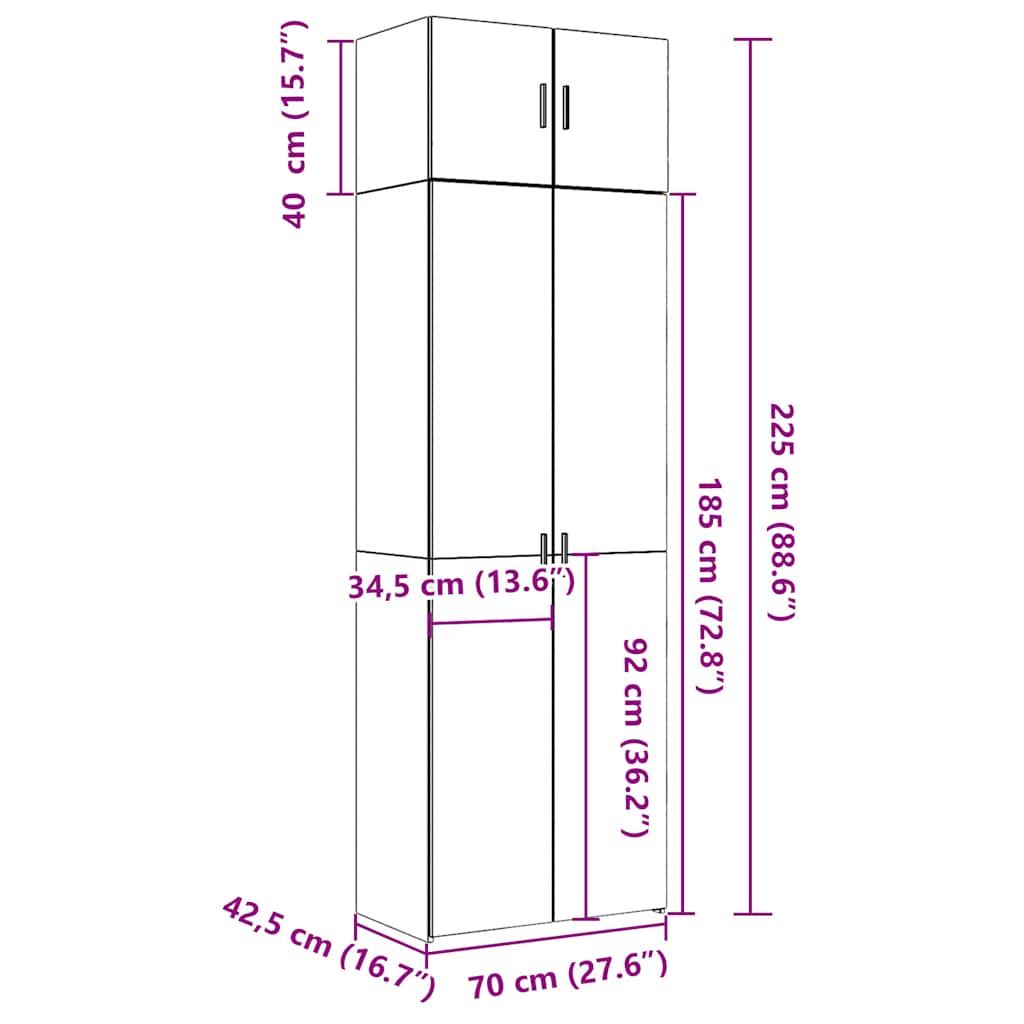 Omara za shranjevanje betonsko siva 70x42,5x225 cm inž. les - slika 13