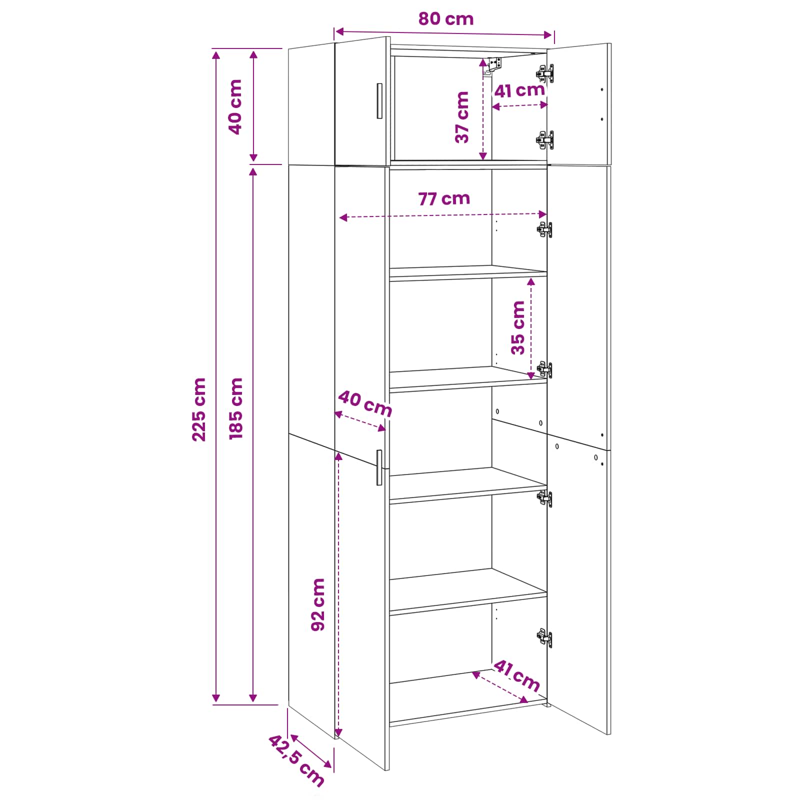 vidaXL Hochschrank Grau Sonoma 80x42,5x225 cm Holzwerkstoff – Bild 13
