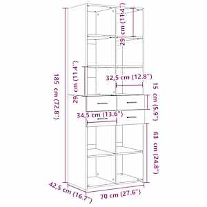 Skříň highboard šedá sonoma 70 x 42,5 x 185 cm kompozitní dřevo - obrázek 9