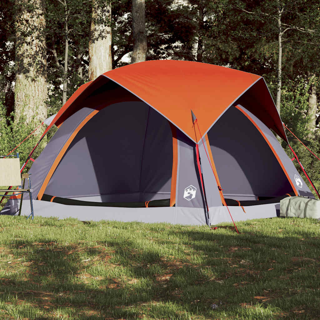 vidaXL Campingzelt 4 Personen Grau und Orange Wasserdicht