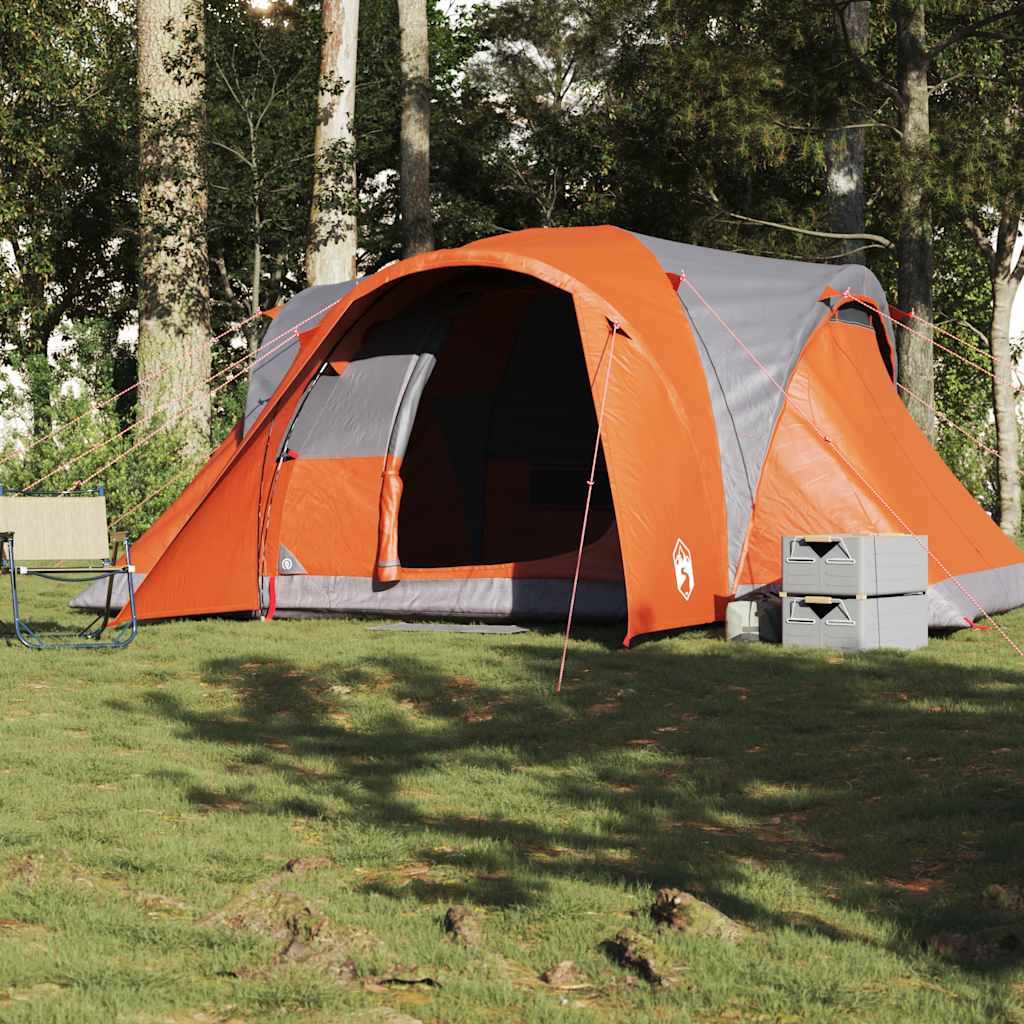 vidaXL Koepeltent 6-persoons waterdicht grijs en oranje afbeelding