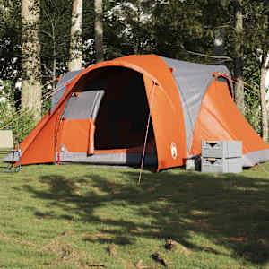 Družinski šotor za 6 oseb siv in oranžen vodoodporen