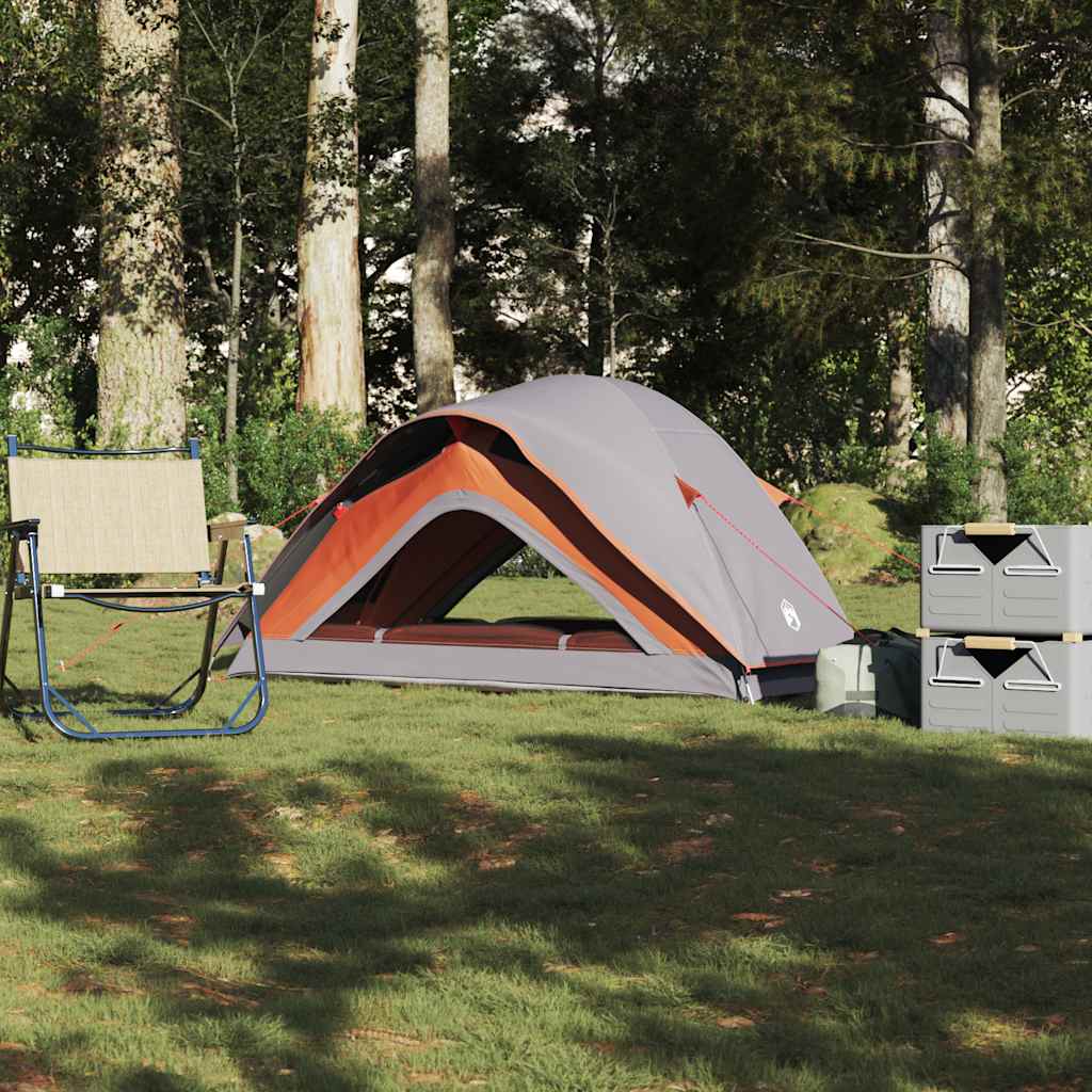 vidaXL Cort de camping pentru 1 persoană, gri/portocaliu, impermeabil