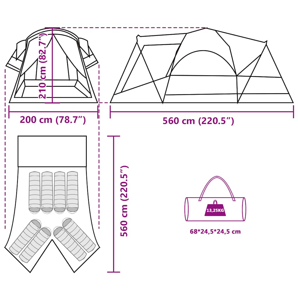 Rodinný stan tunel pro 8 osob modrý nepromokavý - obrázek 16