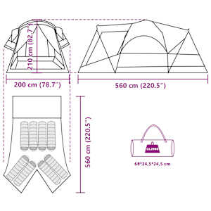 Rodinný stan tunel pro 8 osob modrý nepromokavý - obrázek 16
