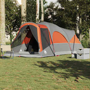 Šotor za kampiranje za 8 oseb siv in oranžen vodoodporen