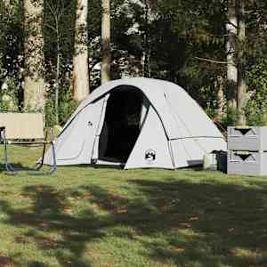 Šotor kabina za kampiranje za 6 oseb bel z zatemnitvijo