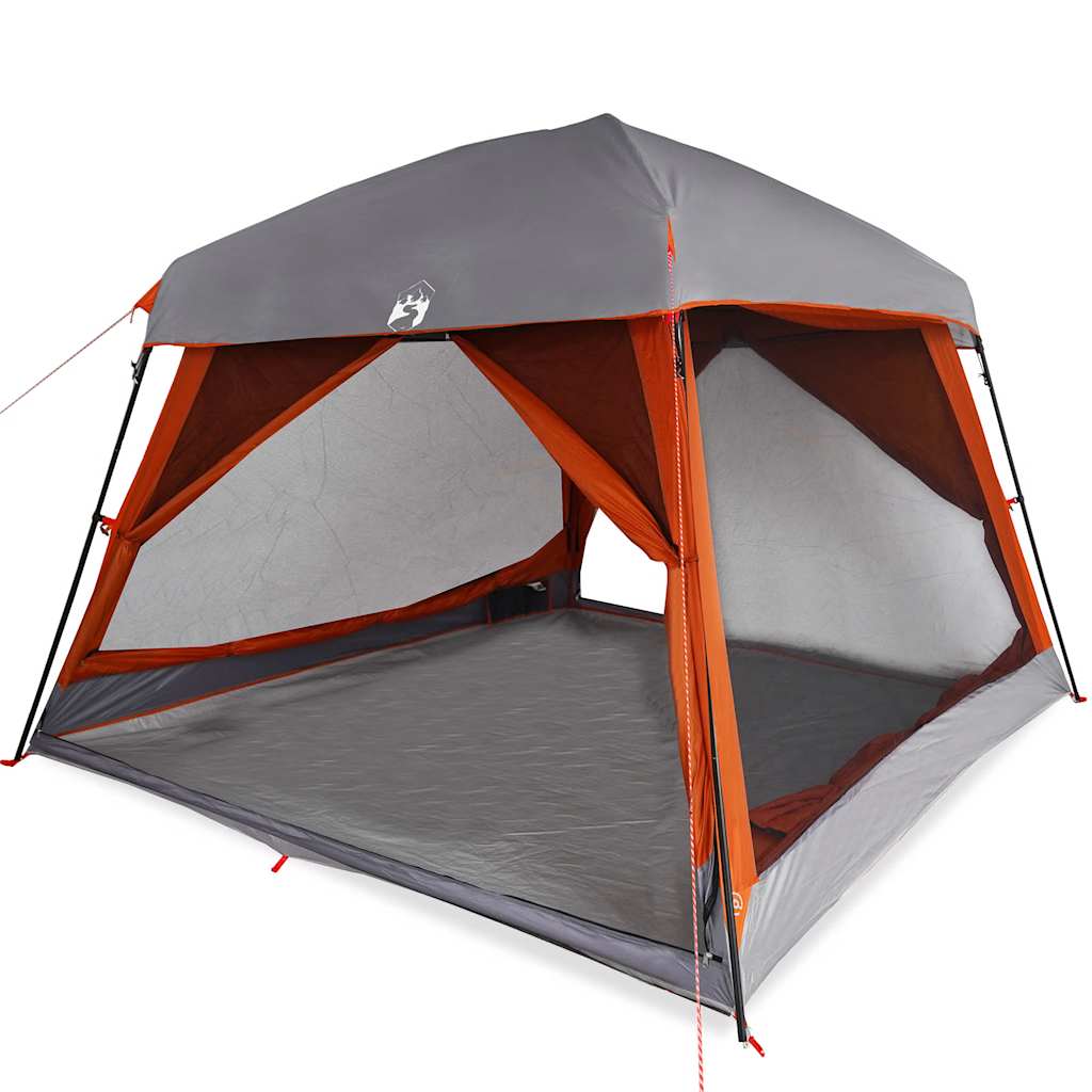 vidaXL Cort de camping pentru 6 persoane, gri/portocaliu, impermeabil