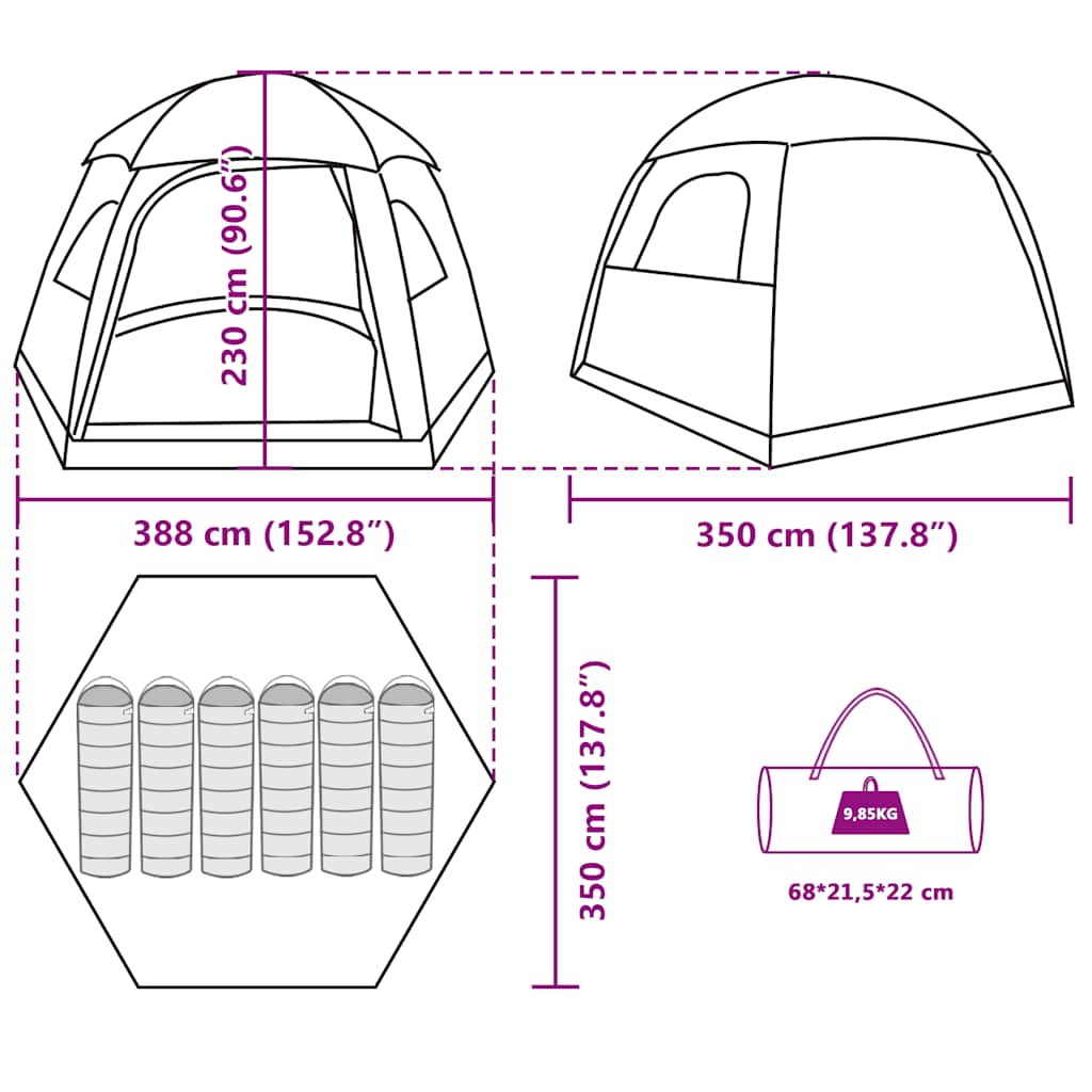 Rodinný stan Igloo pro 6 osob zelený Vodotěsný - obrázek 15