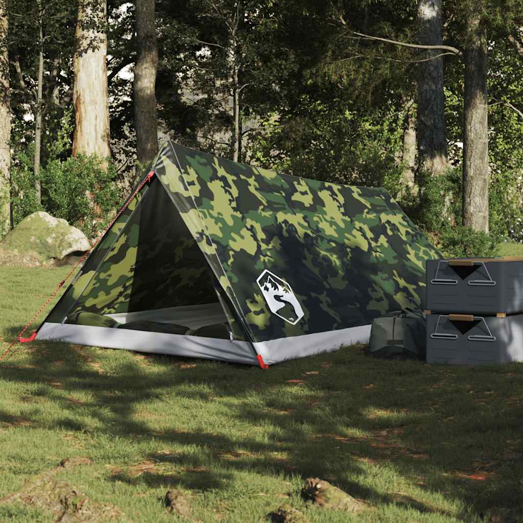 vidaXL Cort camping pentru 2 persoane, camuflaj, impermeabil