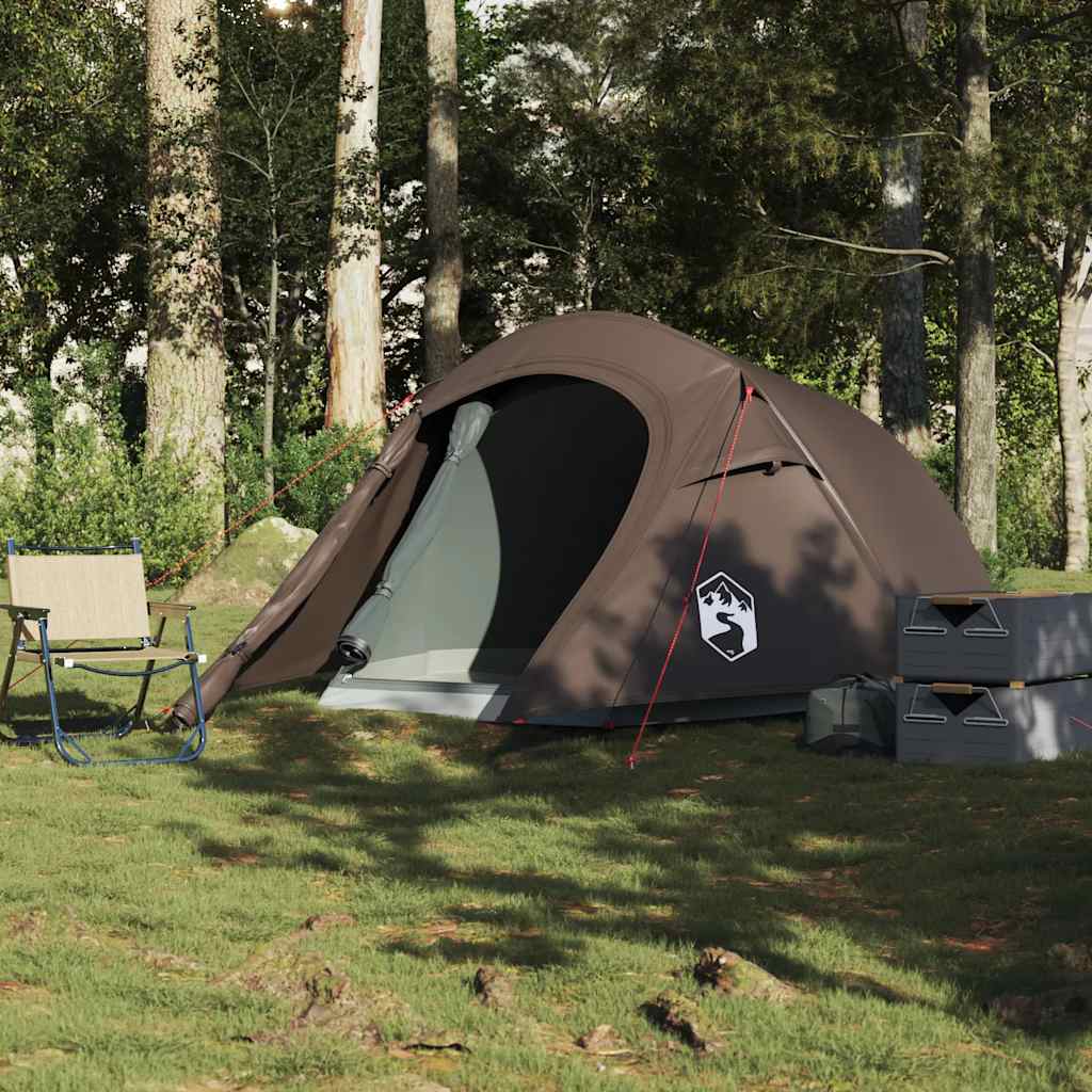 vidaXL Cort de camping tunel pentru 3 persoane, maro, impermeabil