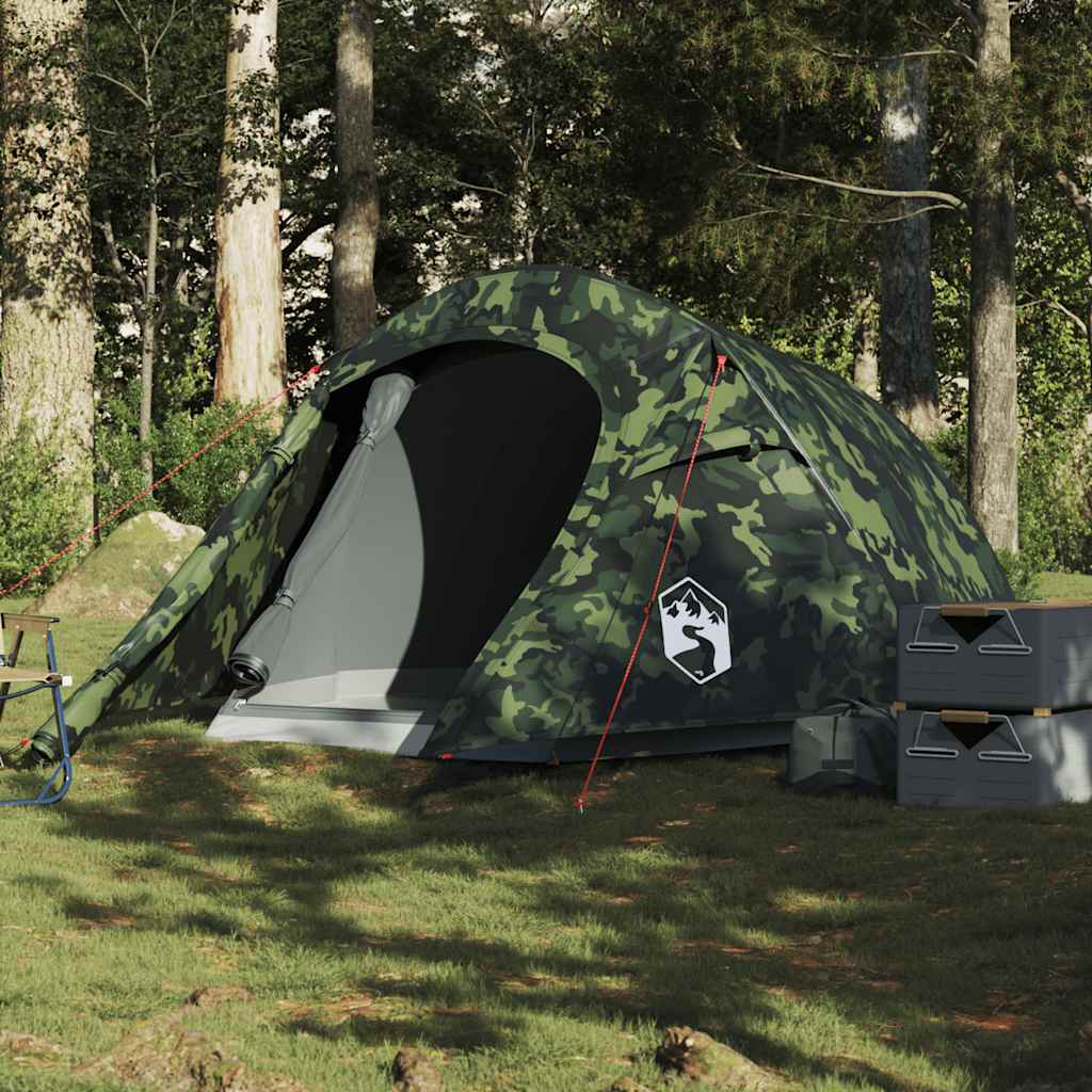 vidaXL Cort de camping tunel pentru 3 persoane, camuflaj, impermeabil