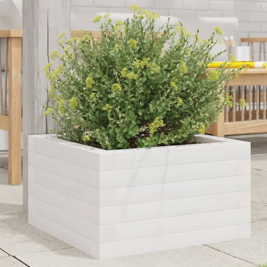 vidaXL Jardinieră de grădină, alb, 40x40x23 cm, lemn masiv de pin